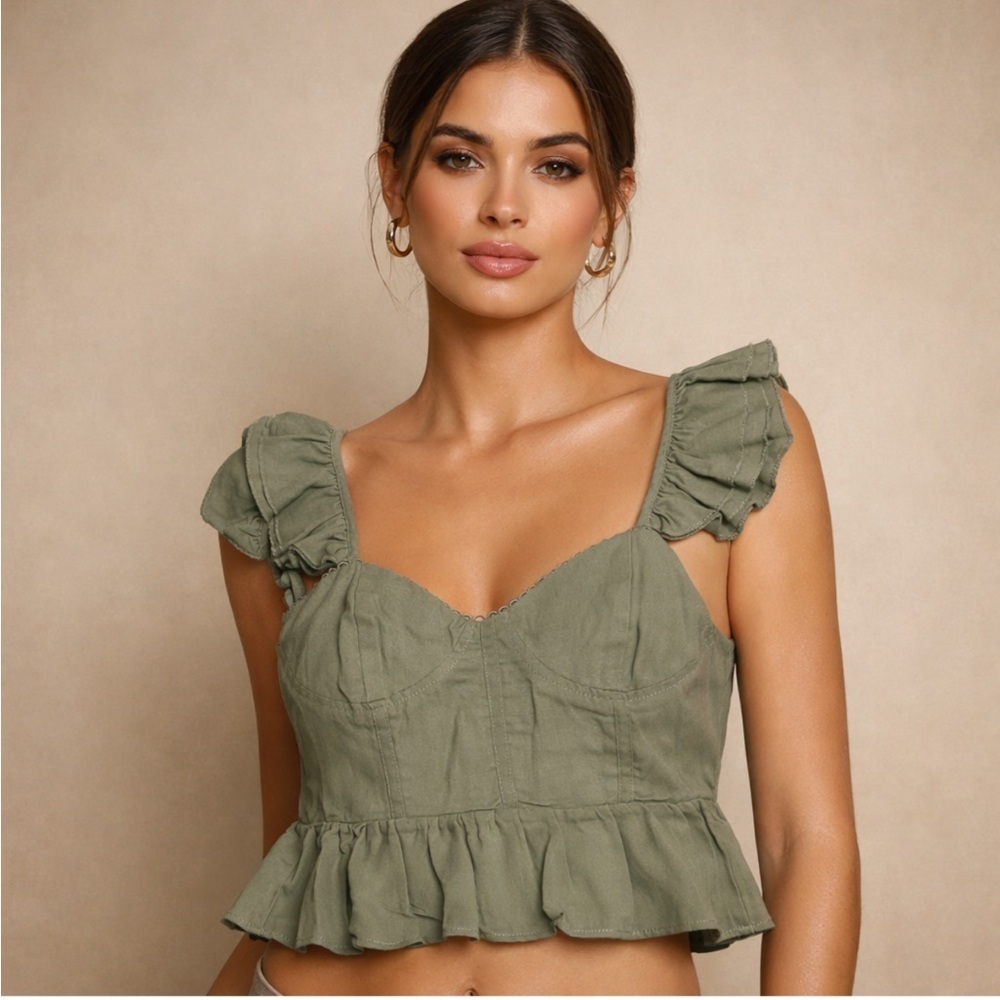 Ni Ami for Francesca’s Lace Peplum Blouse Sage Green Small Boho Size S NWT